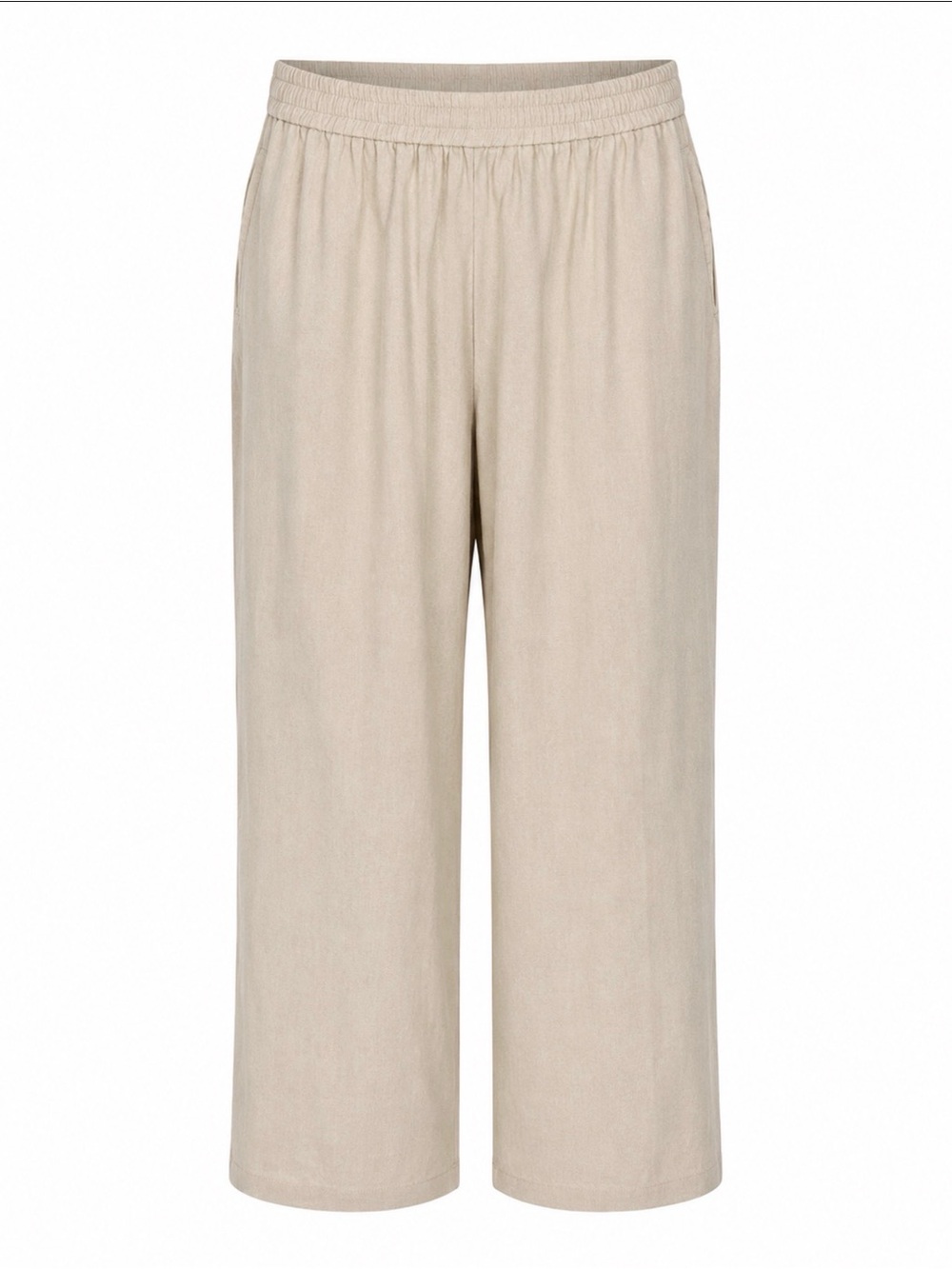 Eloquii Wide Leg Pants Size 16 Beige Linen Blend Pull On Elastic Waist Plus Size